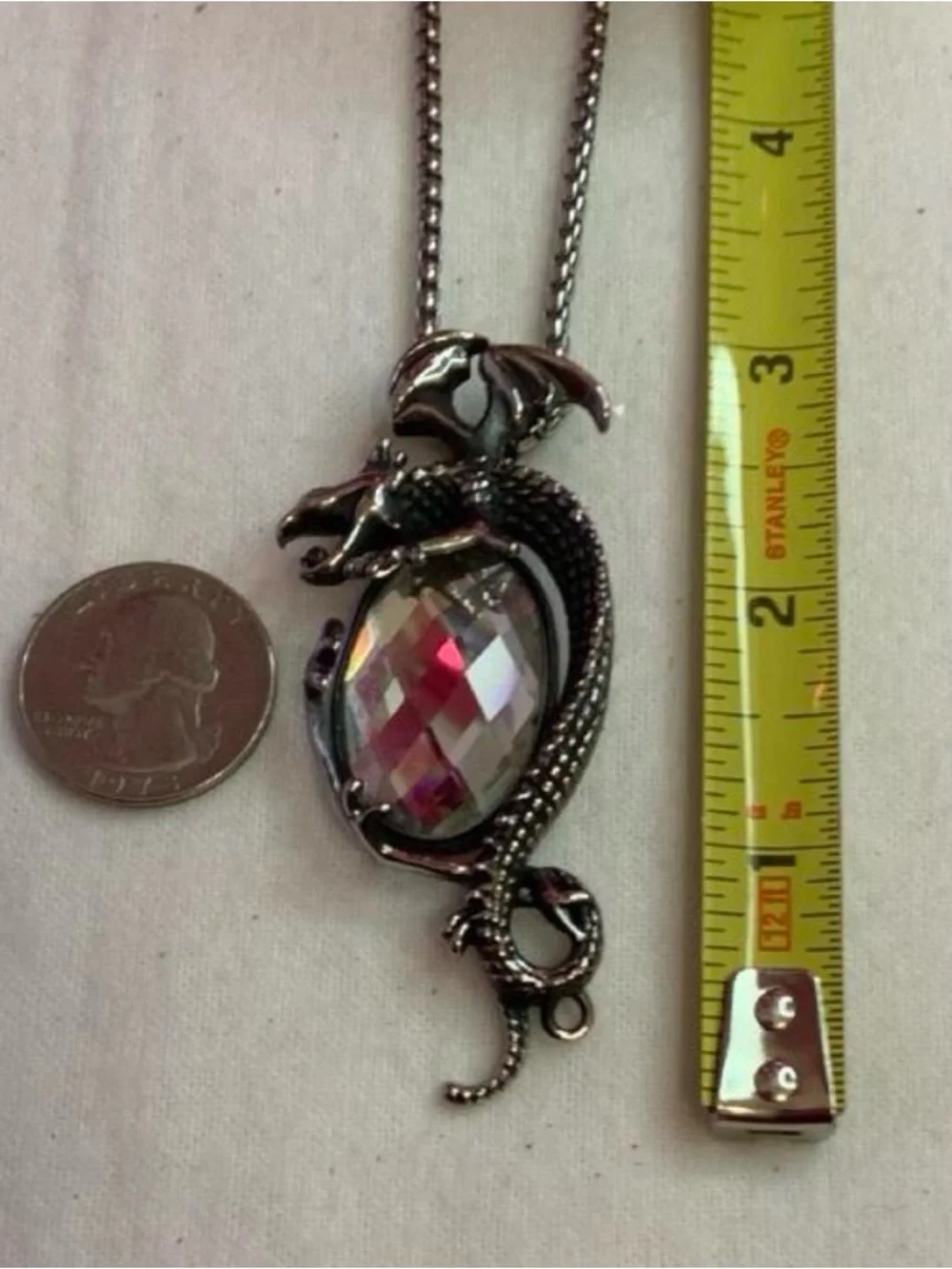 Dragon Crystal Pendant Necklace - Stainless Steel with Large Crystal (Z-2)